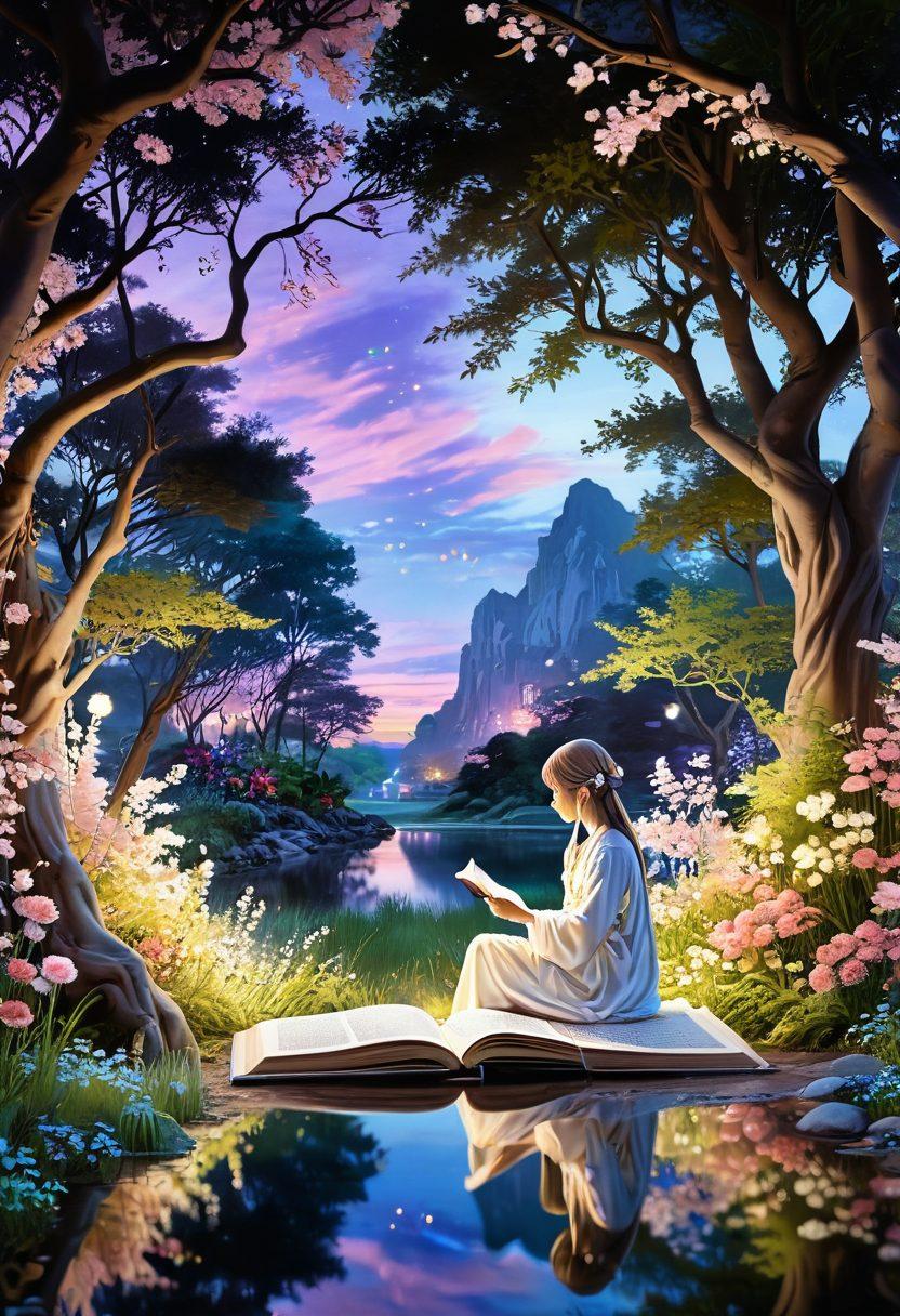 A serene landscape featuring a whimsical blend of anime-inspired characters alongside ethereal spirits, lounging in a tranquil resting place adorned with vibrant flowers and soft glowing lights. The scene captures a sense of reflection and nostalgia, with elements of adult themes subtly incorporated through symbolic artifacts like open books and artistic sculptures. The atmosphere is dreamlike, inviting viewers to ponder the connection between life and afterlife. magical realism. soft pastel colors. tranquil ambiance.